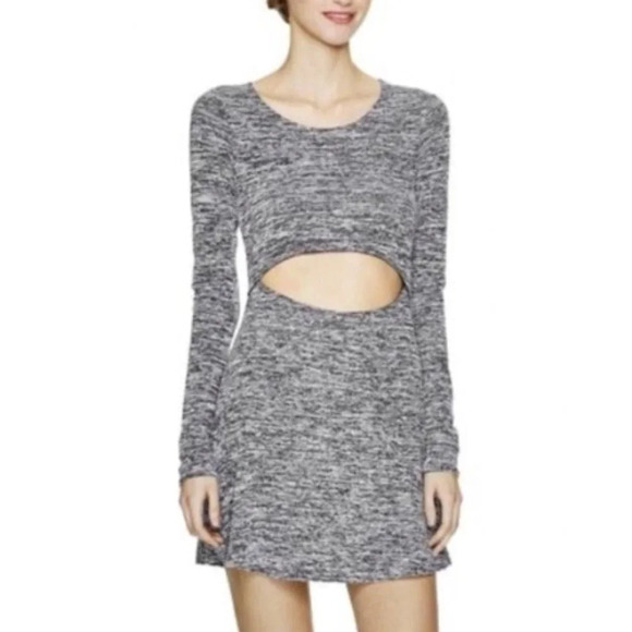 Aritzia Wilfred Dark Grey Cutout Solange Knit Long Sleeve Mini Dress  Sz Small - Picture 3 of 9